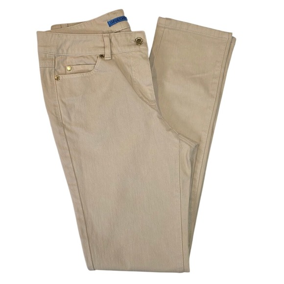 J.McLaughlin Pants - J.McLaughlin Womens 6 Lexi Jeans Slim Leg Raw Beige Stretch Cotton Gold Hardware